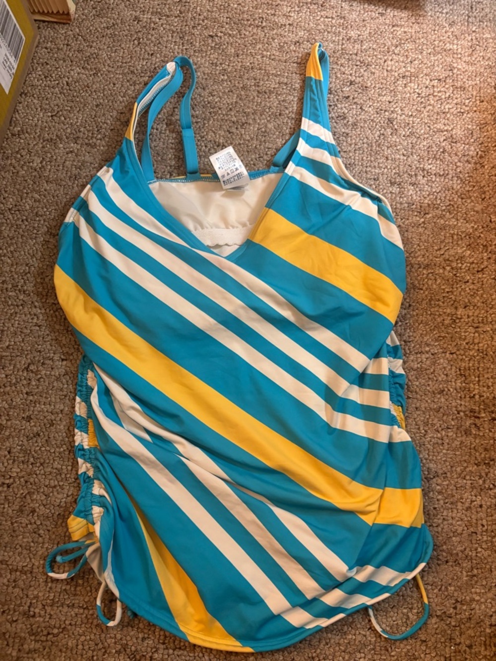 Striped Turquoise & Yellow Tankini Top
